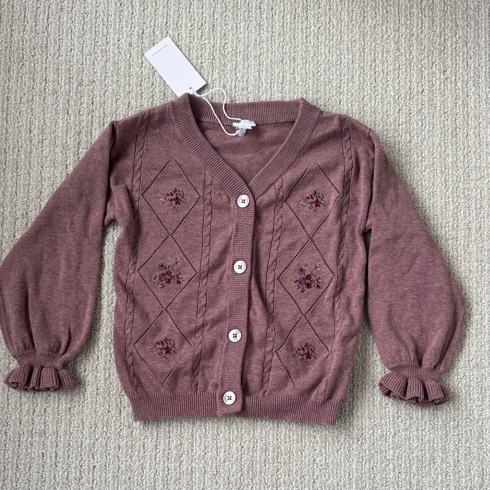 Jamie Kay Mauve Cardigan with Floral Embroidery